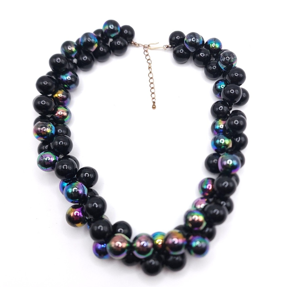 Iridescent Black Bead Cluster Choker